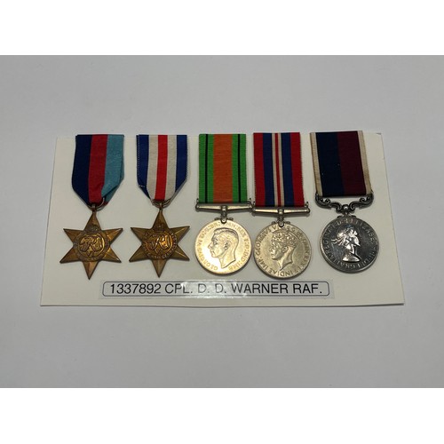 9469 - A WWII RAF medal group to 1337892 CPL. D.D. WARNER RAF including 1939-45 star, France & Germany star... 