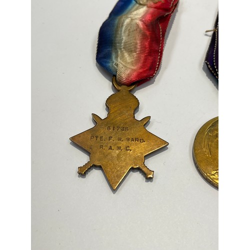 9462 - A WWI 1915 star medal trio named to 61745 PTE. F.W. WARD R.A.M.C.