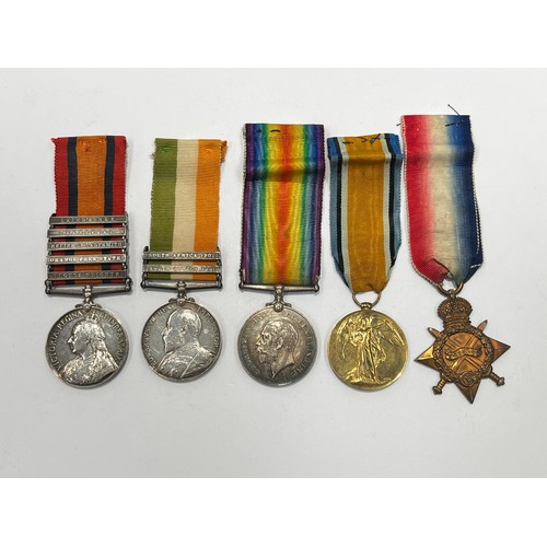 9457 - WITHDRAWN - A Boer War and WWI medal group of five consisting of Queen's South Africa Medal (QSA) wi... 