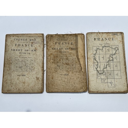 9456 - Three WWI British trench maps: France Sheet 36C SW Edition 7A, Sheet 36B SE Edition 6 and Lens 11