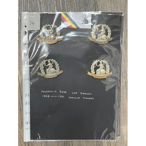 9488 - NORFOLK REGIMENT INTEREST: Eight various Norfolk Regiment cap badges: two variations of OTC Greshams... 