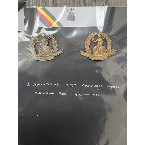 9488 - NORFOLK REGIMENT INTEREST: Eight various Norfolk Regiment cap badges: two variations of OTC Greshams... 