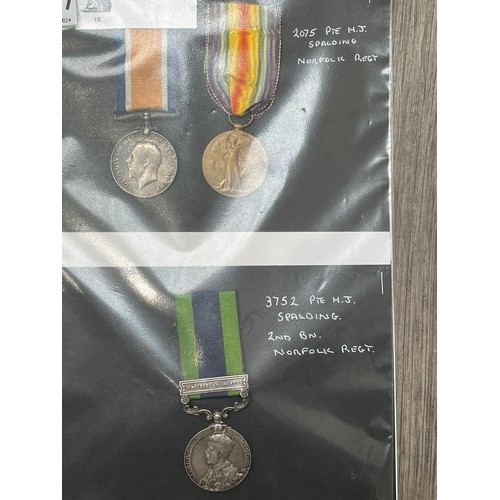 9487 - NORFOLK REGIMENT INTEREST: A WWI and later medal group of three consisting of a WWI pair named to 20... 