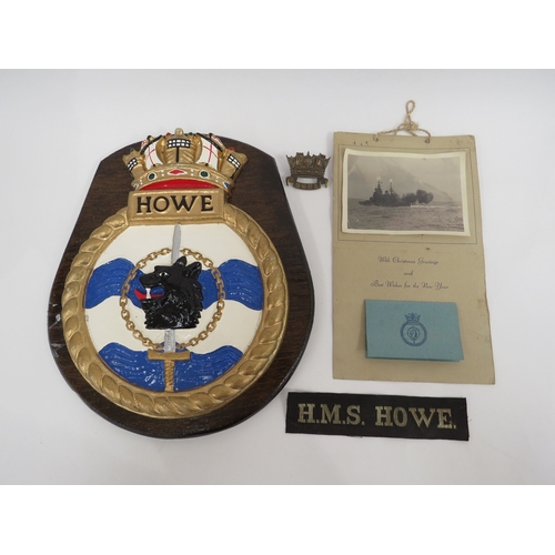 9251 - HMS Howe ship's crest, cap tally, cap badge and 1943 calendar