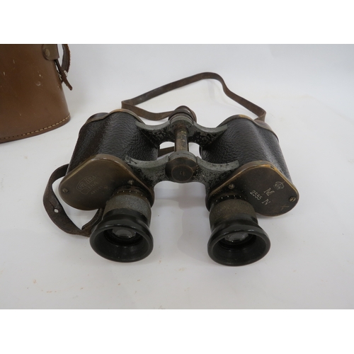 9284 - A pair of WWI era Imperial German binoculars by Zeiss, stamped with M (Marine) and crown, together w... 