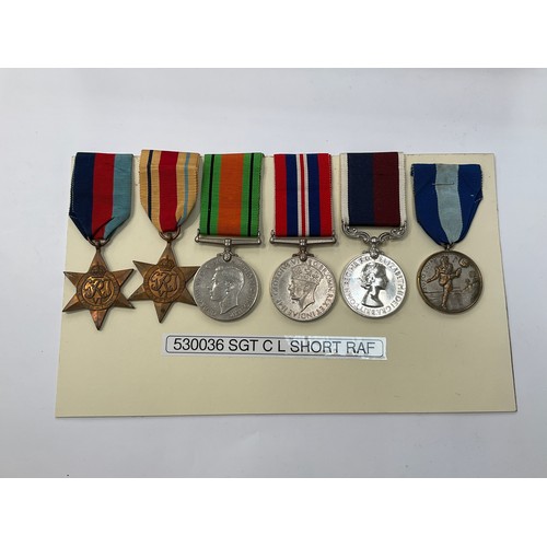 9414 - A RAF medal group to 530036 SGT. C.L. SHORT RAF with 1939-45 Star, Africa Star, Defence and War meda... 