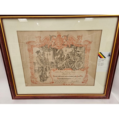 9199 - NORFOLK REGIMENT INTEREST: Six framed Norfolk Regiment related pieces of ephemera including discharg... 