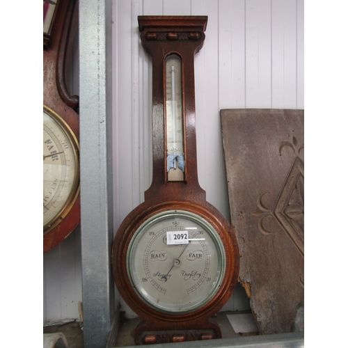 2092 - A 1930's oak barometer, glass a/f