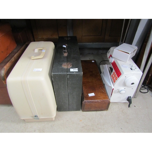 2474 - Two electric sewing machines including E&R Classic, together with a wooden box of accessories and a ... 