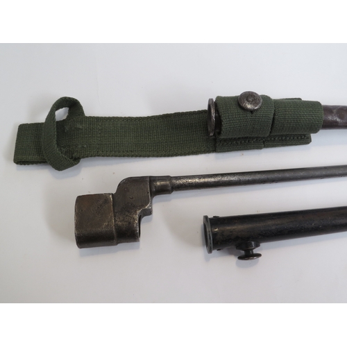 9332 - A WWII British plug bayonet with scabbard, with an extra scabbard