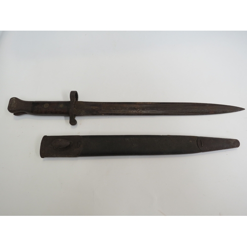 9334 - A British Pattern 1888 Mk. I second type bayonet, with steel-mounted leather scabbard, worn