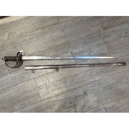 9406 - A Victorian Queen's Westminster Rifle Volunteers officer's sword with steel scabbard. Scabbard only ... 