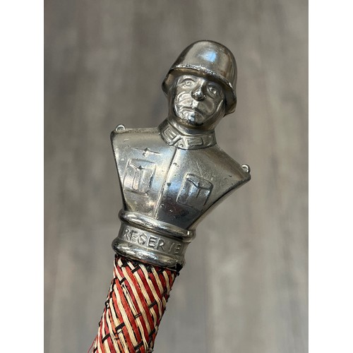 9371 - A German Reservist walking cane, intricate woven thread throughout with knop as a soldier's bust wit... 