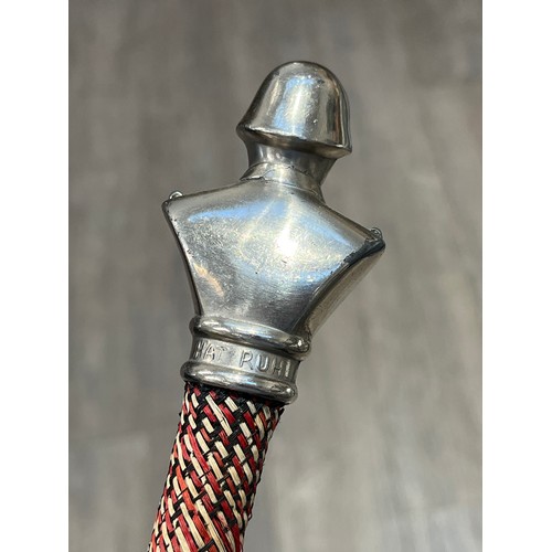 9371 - A German Reservist walking cane, intricate woven thread throughout with knop as a soldier's bust wit... 