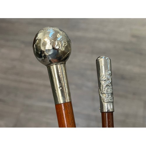 9368 - NORFOLK REGIMENT INTEREST: Two Norfolk Regiment swagger sticks, one with globular knop, the other sh... 