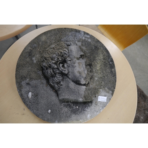 2537 - A sandstone wall plaque of a Roman head