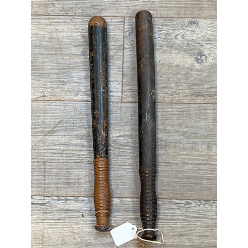 9361 - Two Victorian policeman's truncheons, one with traces of paintwork appearing to be S.C. (Special Con... 