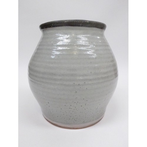 7049 - DOROTHY KEMP (1950-2001) A Studio pottery Large vase with grey ash glaze. Impressed seal. 21cm high