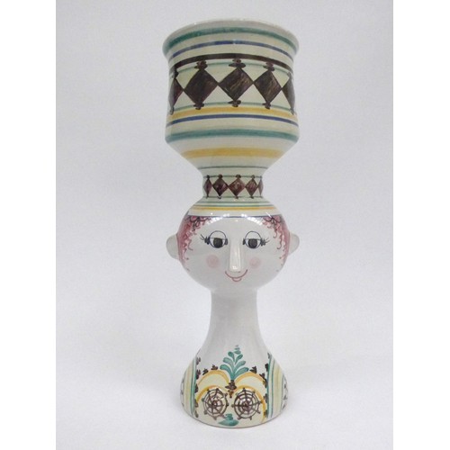 7198 - BJORN WIINBLAD (Danish 1918-2006)  A pottery figural/face vase.  Hand painted detail in colours.  Pa... 