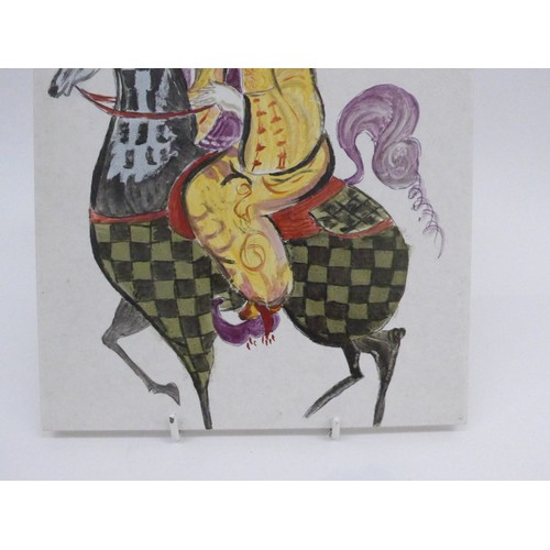 7219 - An Italian and ceramic tile, hand painted by Bjorn Wiinblad, although unsigned, 'Arabian Nights' fig... 