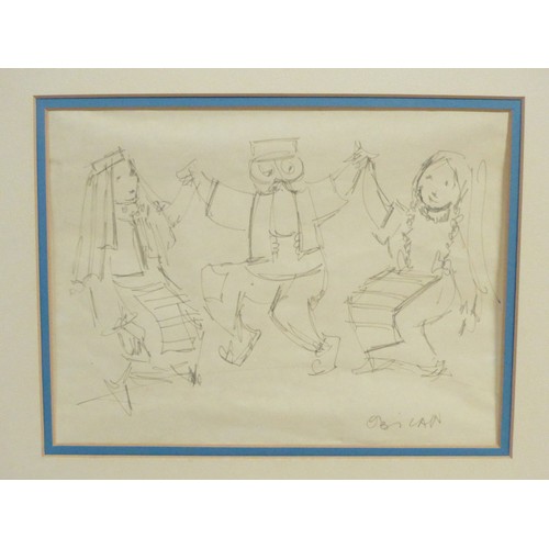 7609 - JOVAN OBICAN (French 1918-1986) Two mounted pen & ink drawings of musicians. Signed bottom right & l... 