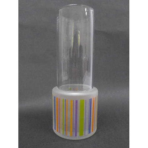 7241 - An Italian Sottsass large glass cylindrical vase by Barbara Farni with multi coloured vertical line ... 