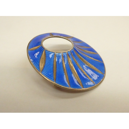 7326 - A Mid Century silver and guilloche enamel oval shield brooch by Osavis of Norway