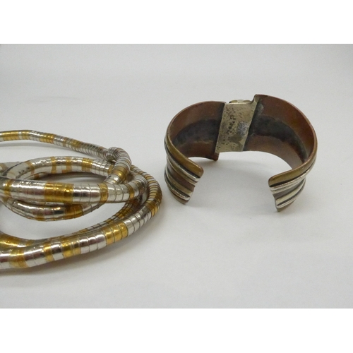 7359 - A mixed metal sculptural necklace or bracelet and mixed metal bangle