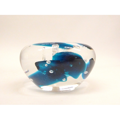 7315 - An Anush B Murano glass paperweight in clear and blue glass. Belgian born glass artist based in Mura... 