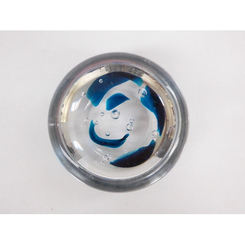 7315 - An Anush B Murano glass paperweight in clear and blue glass. Belgian born glass artist based in Mura... 