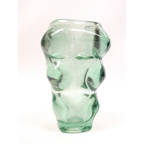 7312 - A Sklo Union green glass vase by Frantisek Vizner for Hermanova Glassworks with graduated 'nodules'.... 