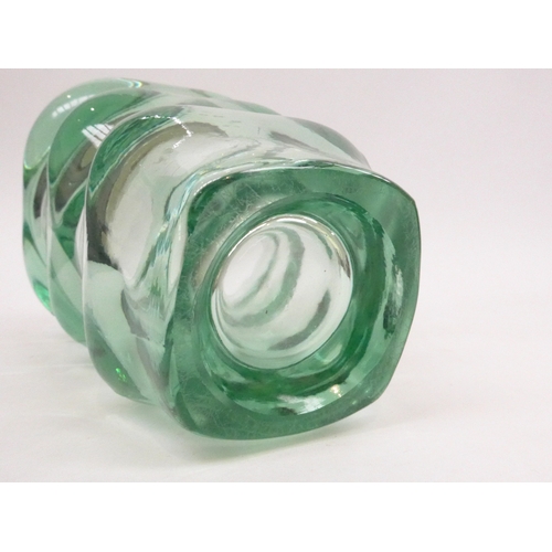 7312 - A Sklo Union green glass vase by Frantisek Vizner for Hermanova Glassworks with graduated 'nodules'.... 