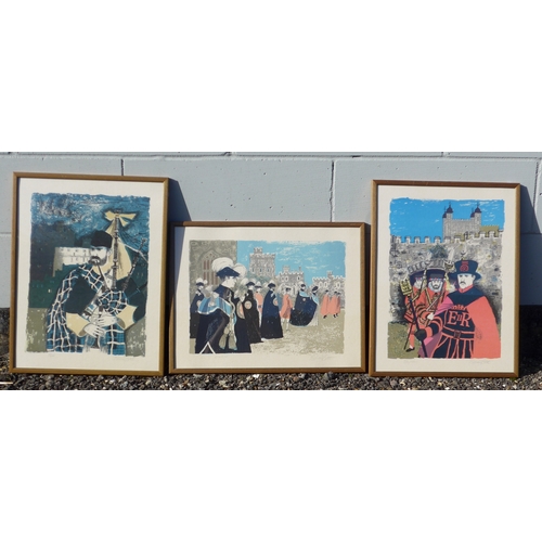 7574 - BERNARD BRETT (b.1925) Three framed and glazed prints, 'Windsor', 'Beefeaters' and 'Piper'. All penc... 