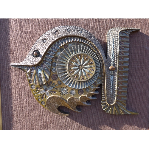 7580 - A Giovanni Schoemann (1940-1981) bronzed resin wall plaque as a stylised fish with moulded motif dec... 