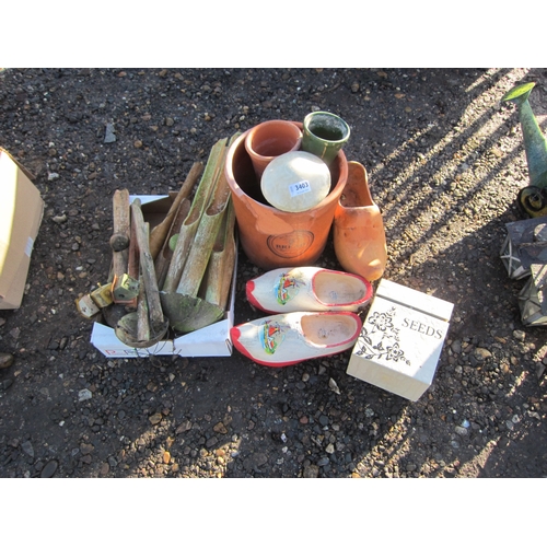 3403 - Terracotta pots, wind chimes and clogs