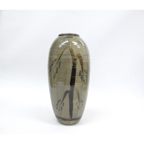 7135 - ARA CARDEW (b. 1962): A Wenford Bridge Pottery vase of shouldered form, painted with foliate detail.... 