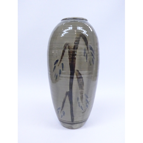 7135 - ARA CARDEW (b. 1962): A Wenford Bridge Pottery vase of shouldered form, painted with foliate detail.... 