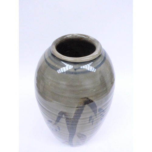 7135 - ARA CARDEW (b. 1962): A Wenford Bridge Pottery vase of shouldered form, painted with foliate detail.... 