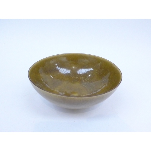 7160 - DAME LUCIE RIE (1902-1995) (ARR) A Studio stoneware bowl with olive green glaze, manganese rim.  Imp... 