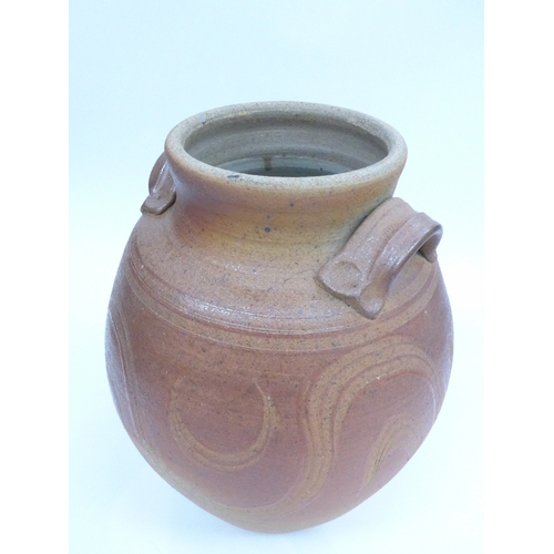 7102 - An Appin Pottery large lidded jar with finger wipe decoration.  Impressed pottery seal and 