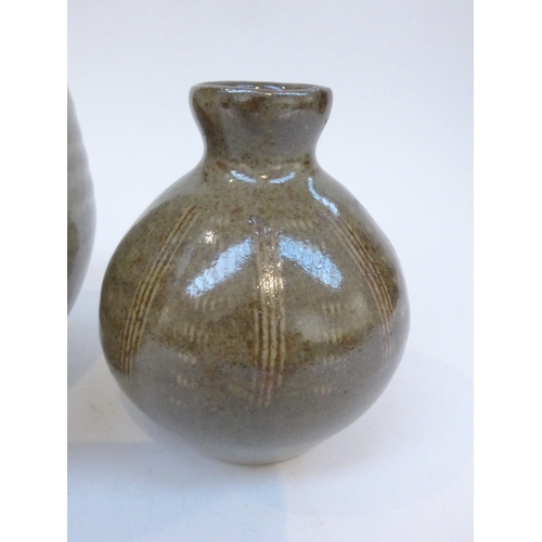 7119 - A Lowerdown Pottery vase, painted with Foxglove pattern, 19cm high, together with a Lowerdown bottle... 