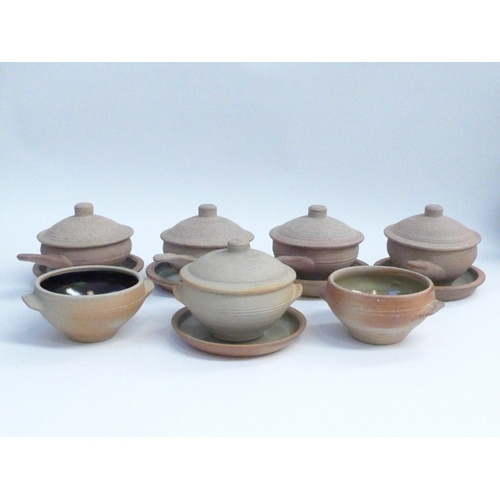 7075 - St Ives Leach Pottery - A collection of Standard Ware lidded and unlidded soup bowls and dishes.  Im... 