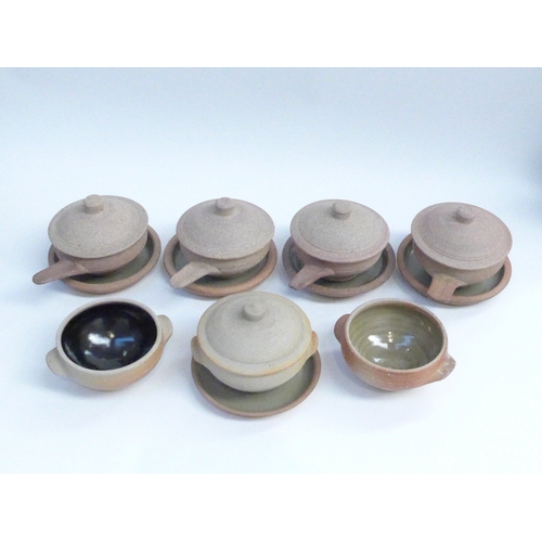 7075 - St Ives Leach Pottery - A collection of Standard Ware lidded and unlidded soup bowls and dishes.  Im... 