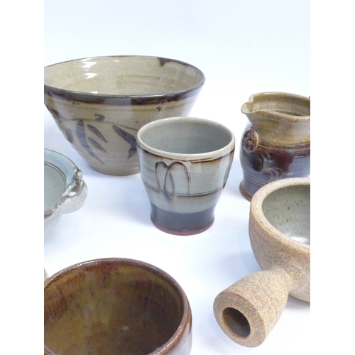 7074 - A collection of Studio pottery bowls, jug and dishes, etc including Margaret Leach, Michael Leach, Y... 