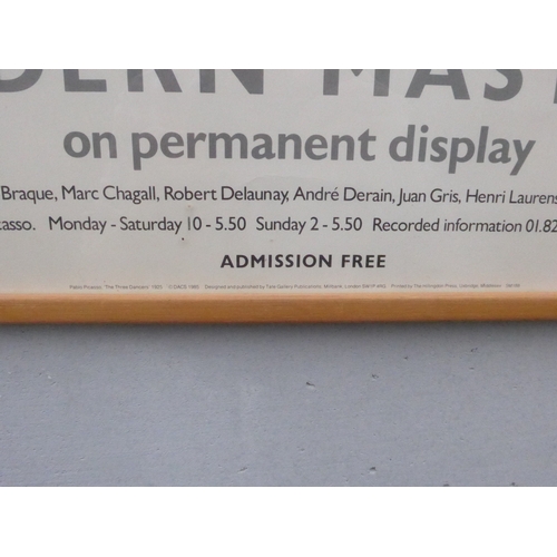 7549 - A framed and glazed exhibition poster - Modern Masters - the Tate Gallery Permanent display, 1985.  ... 