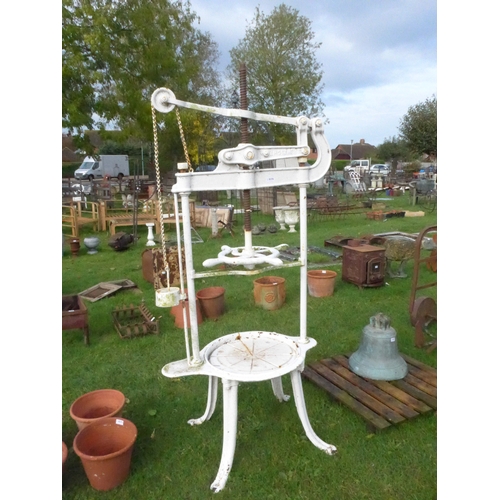 3463 - An iron framed cheese press, stamped R.Wright