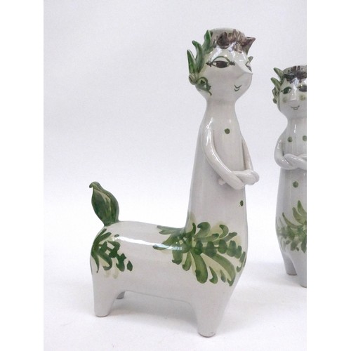 7215 - BJORN WIINBLAD (Danish 1918-2006) Two pottery Centaur candle holders, hand painted green detail. Pai... 