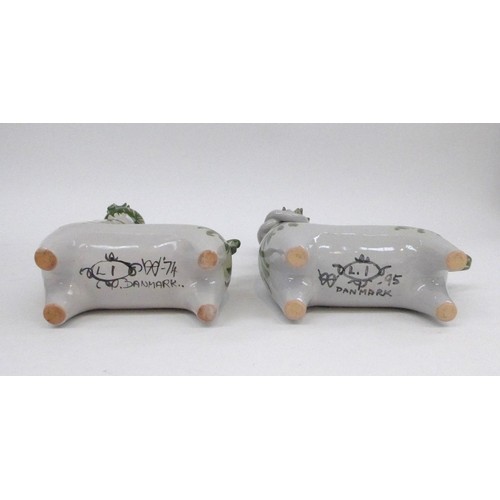 7215 - BJORN WIINBLAD (Danish 1918-2006) Two pottery Centaur candle holders, hand painted green detail. Pai... 