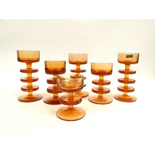 7276 - Six Wedgwood Sheringham candlesticks by Ronald Sennett-Willson in amber. One, two and three ring exa... 