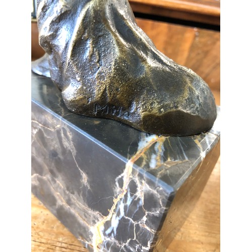 2183 - A bronze of two hippos in water, on marble plinth signed Milo